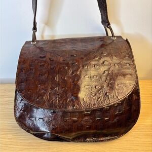 Saks Fifth Avenue Vintage Brown Embossed Leather Shoulder Bag Made in Italy
